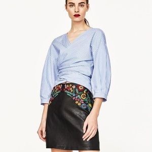 Zara Floral Embroidered Faux Leather Skirt